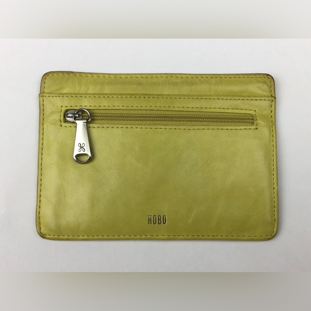 Hobo International Euro Slide Leather Card Wallet Yellow Travel Zip Pocket